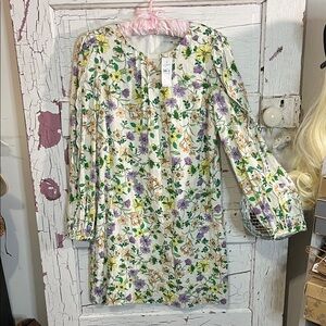 NWT LOFT Multicolor Floral Dress Linen Viscose Lined in Cotton Sz 4 Long Sleeve